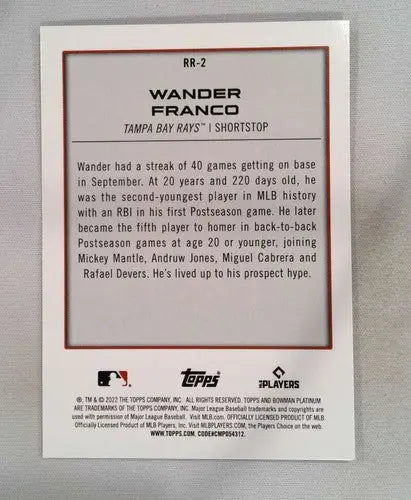 2022 Bowman Platinum Renowned Rookies #RR-2 Wander Franco NM-MT Rays ID:51645 - Trading Cards