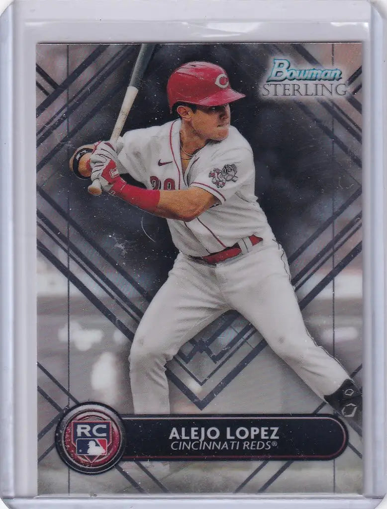 Baseball card of Alejo Lopez Cincinnati Reds in batting stance, BSR39 Alejo Lopez