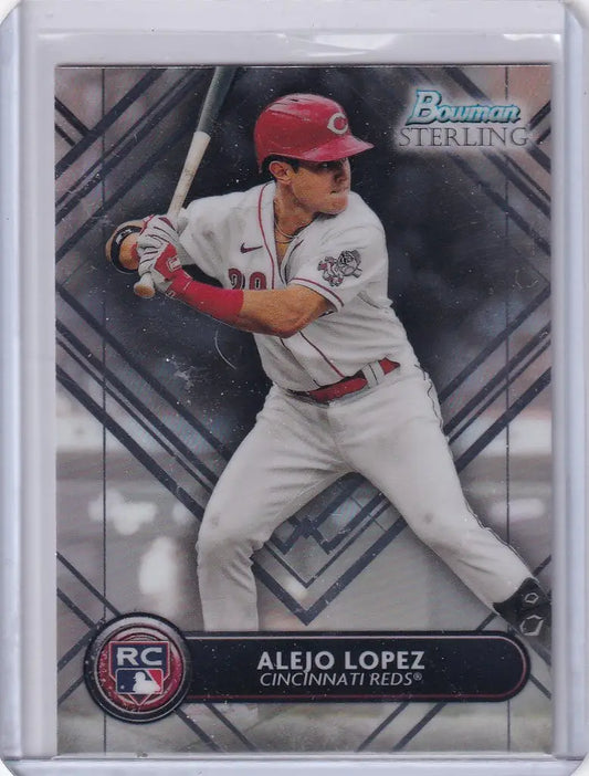 Baseball card of Alejo Lopez Cincinnati Reds in batting stance, BSR39 Alejo Lopez