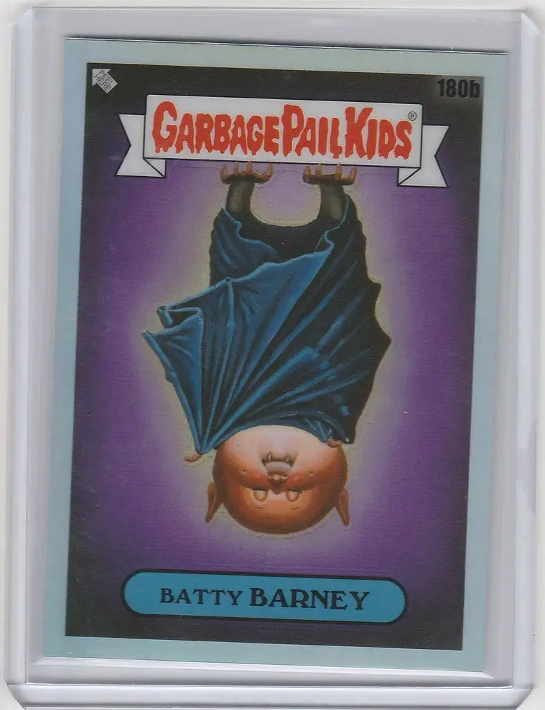 Upside-down cartoon bat character with a goofy grin from Chrome Garbage Pail Kids GPK