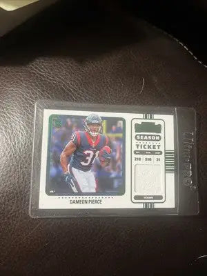 Dameon Pierce football card with Green Season Ticket Patch from 2022 Contenders Texans