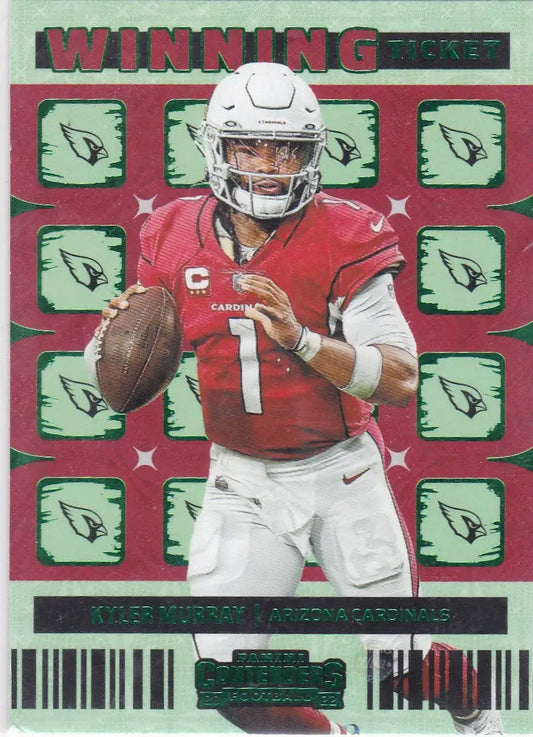Football trading card of Kyler Murray Green Parallel from 2022 Contenders Winning Ticket