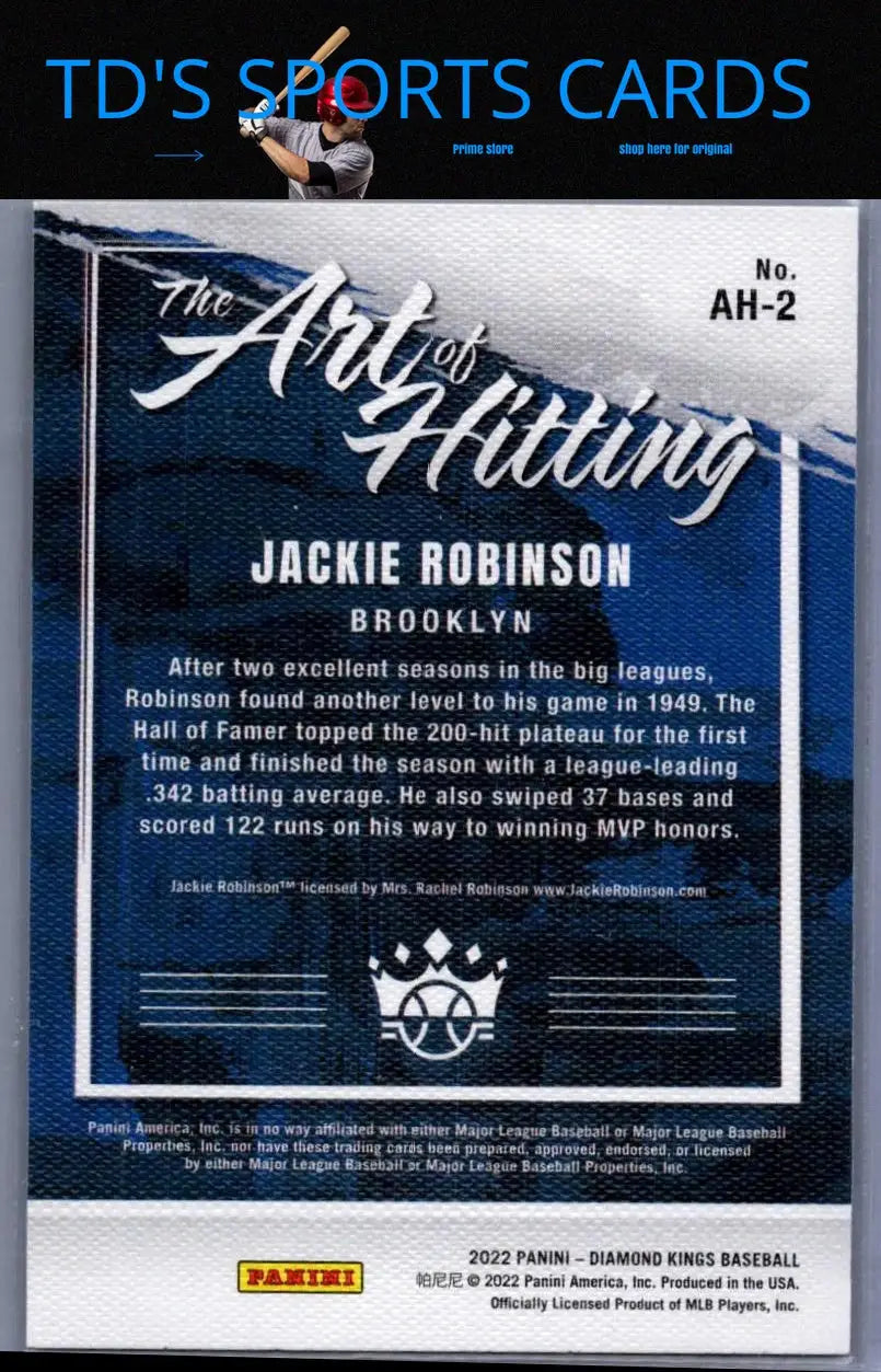 Jackie Robinson baseball card 2022 Diamond Kings Hitting Blue Holo numbered /99