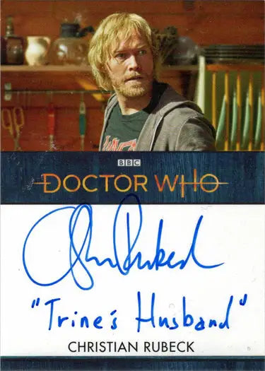 Signed Christian Rubeck autograph inscription card from 2022 Doctor Who Series 11 & 12