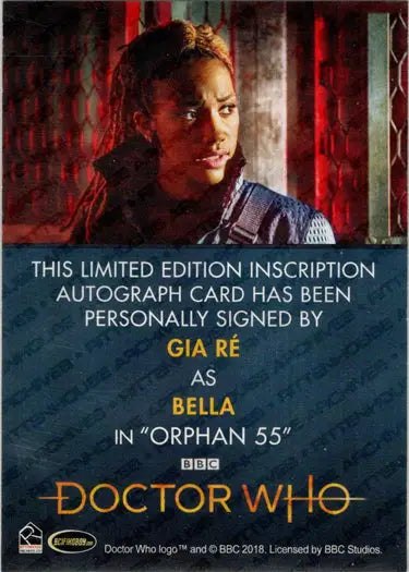 Gia Ré autograph inscription card from 2022 Doctor Who Series 11 & 12 collection