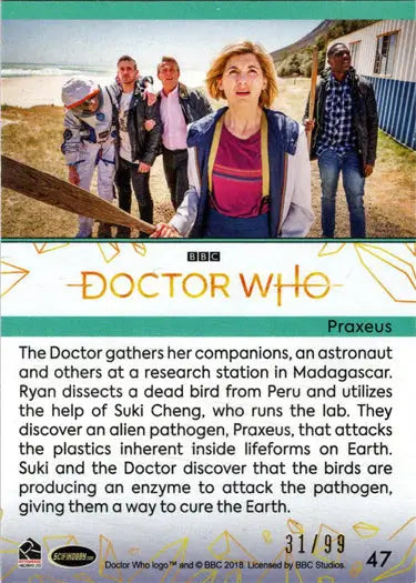 Doctor Who trading card featuring Gold Parallel Card 47 Praxeus from hobby edition