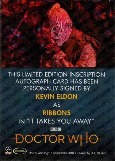 Kevin Eldon autograph inscription card from 2022 Doctor Who Series 11 & 12 collection