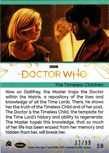 Teal parallel card from 2022 Doctor Who Series 11 & 12 featuring The Timeless Children