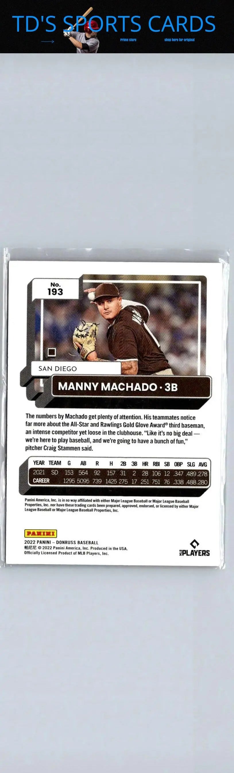 Manny Machado baseball card 2022 Donruss Manny Machado Red #/2022