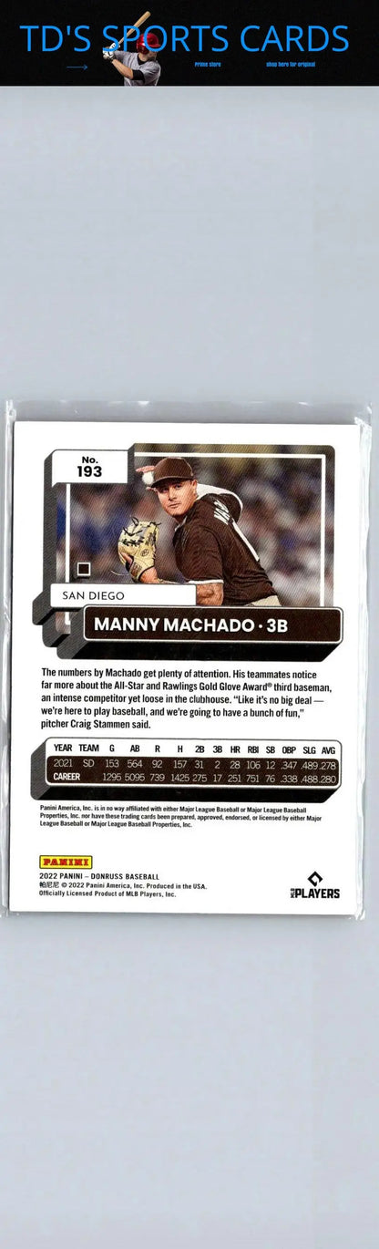 Manny Machado baseball card 2022 Donruss Manny Machado Red #/2022