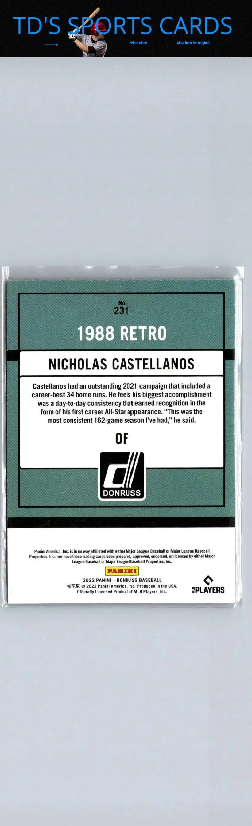 Nicholas Castellanos 1988 Retro baseball card from 2022 Donruss featuring Castellanos Red