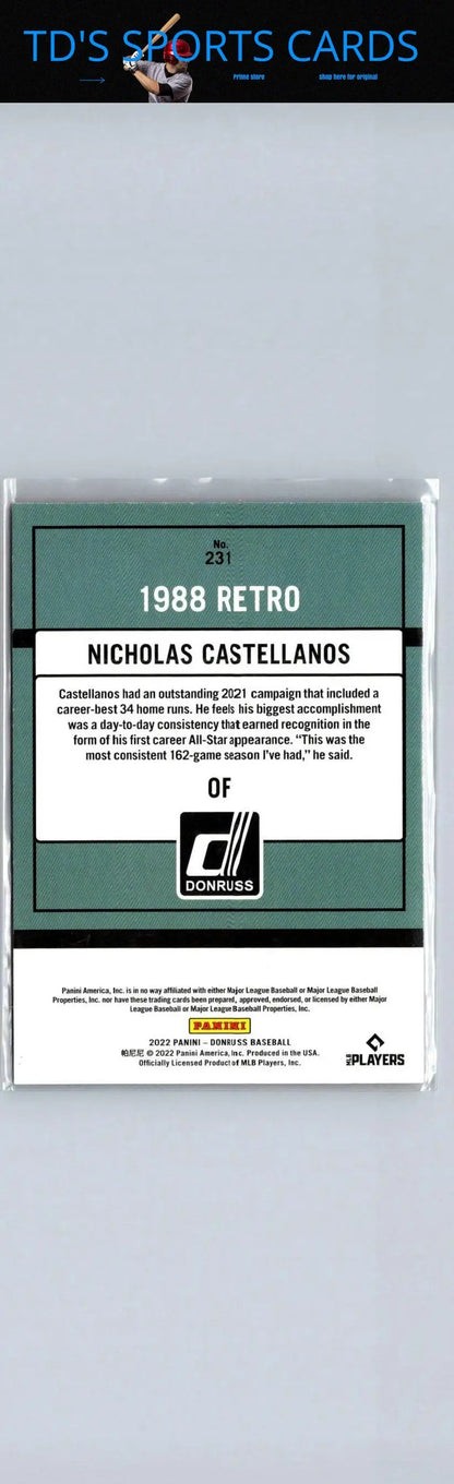 Nicholas Castellanos 1988 Retro baseball card from 2022 Donruss featuring Castellanos Red