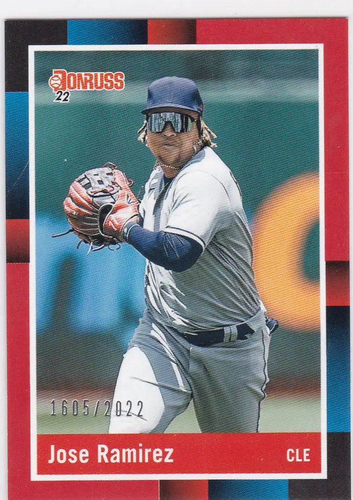Baseball card of Jose Ramirez in white uniform for Cleveland Indians trading cards