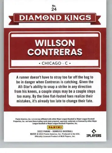 2022 Donruss #24 Willson Contreras NM-MT Cubs Diamond Kings ID:45067 - Trading Cards