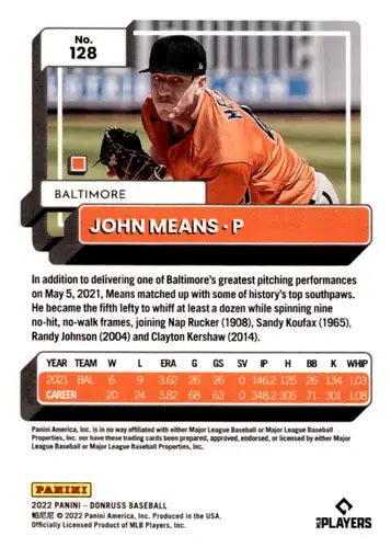 2022 Donruss Holo Red #128 John Means NM-MT Orioles ID:45062 - Trading Cards