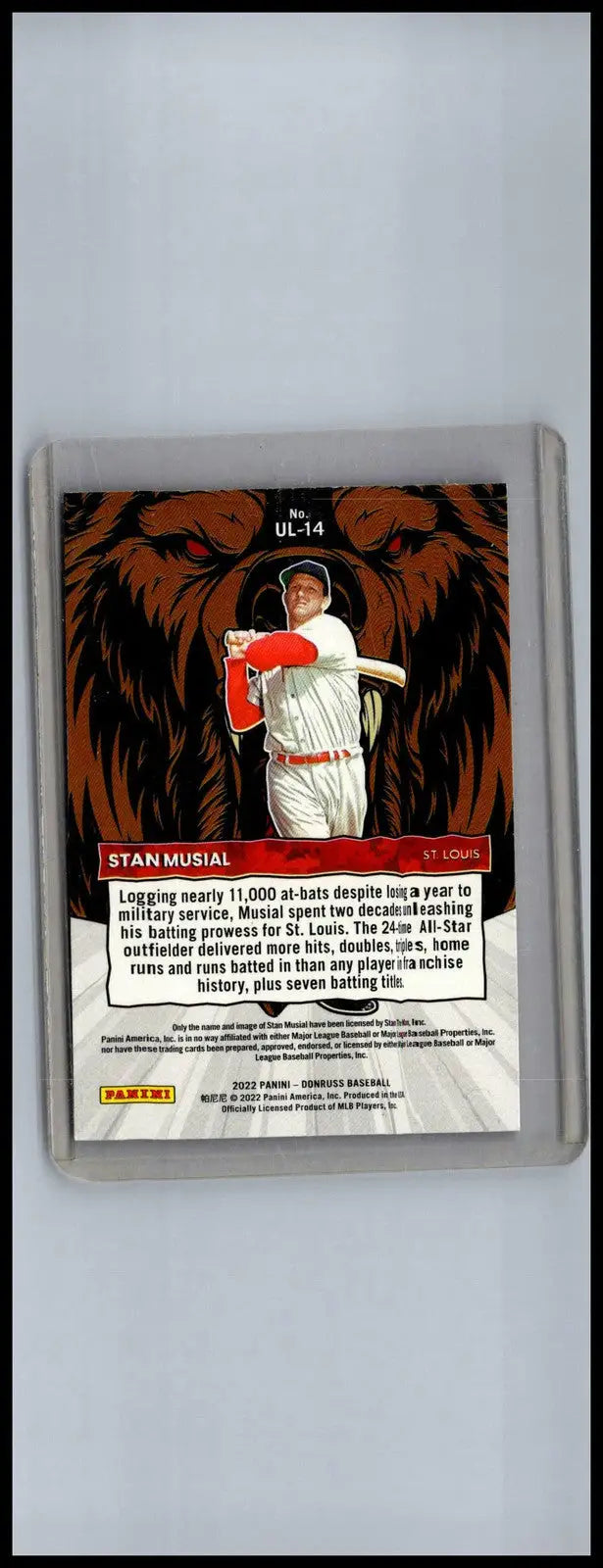 Stan Musial Unleashed Pink Fireworks baseball card from 2022 Donruss collection