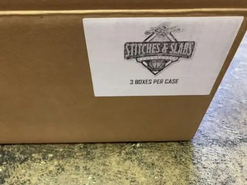 Cardboard box with label for 2022 Leaf Stitches Basketball Hobby Box with AUTO Jersey