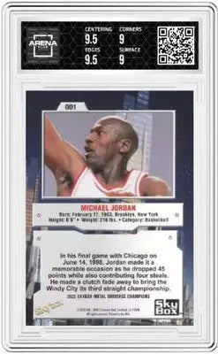 Graded Michael Jordan basketball card from 2022 Metal Universe Champions collection