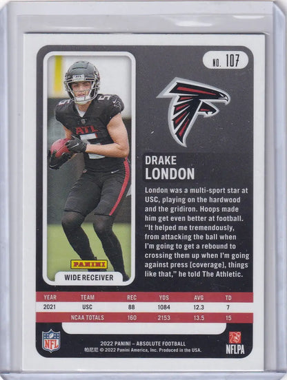 2022 Panini Absolute football card featuring Drake London as Falcons wide receiver