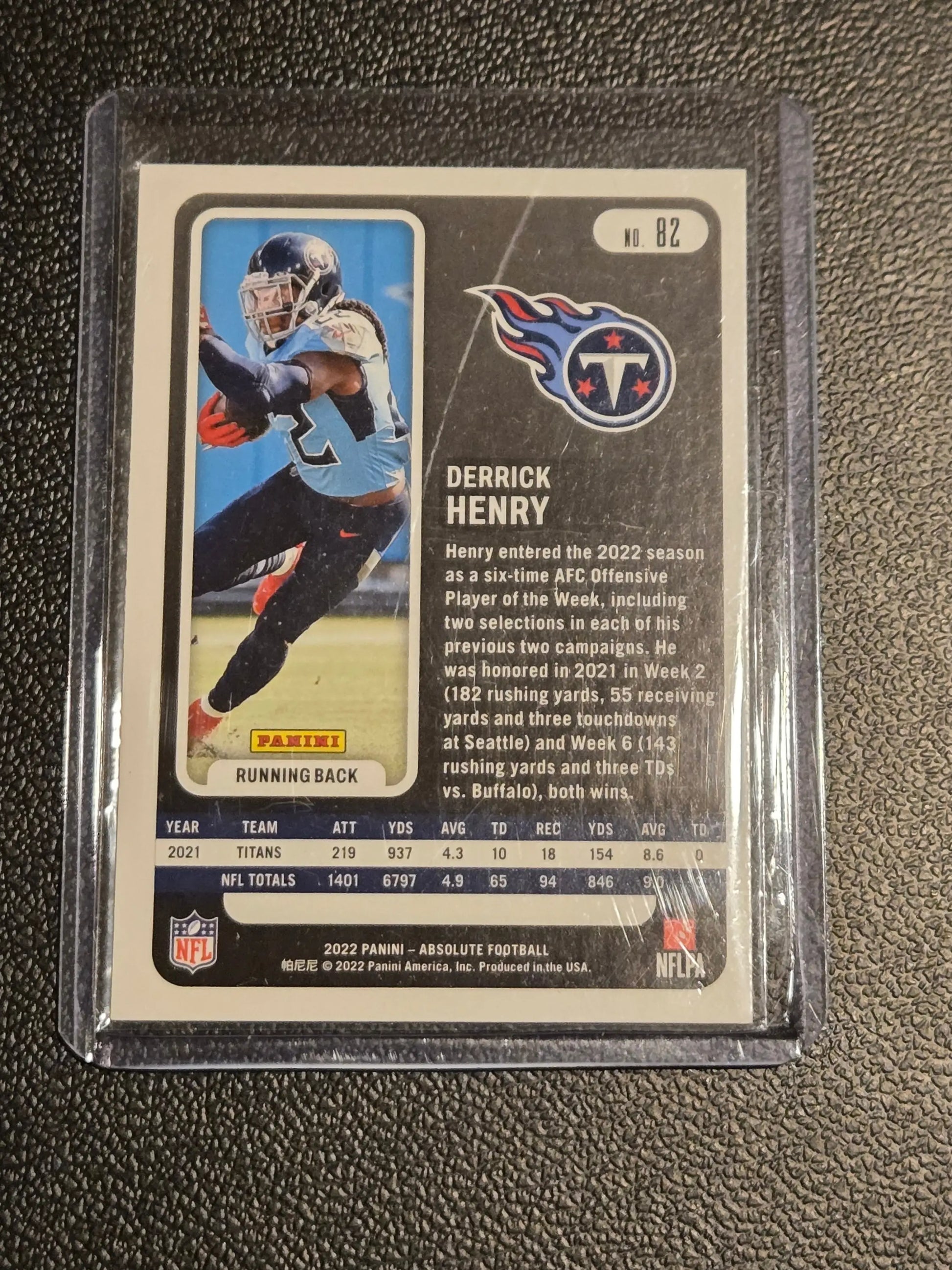 Derrick Henry football card from 2022 Panini Absolute series