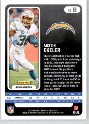 Original gloss 2022 Panini Absolute #88 Austin Ekeler NM Mint LA Chargers football card