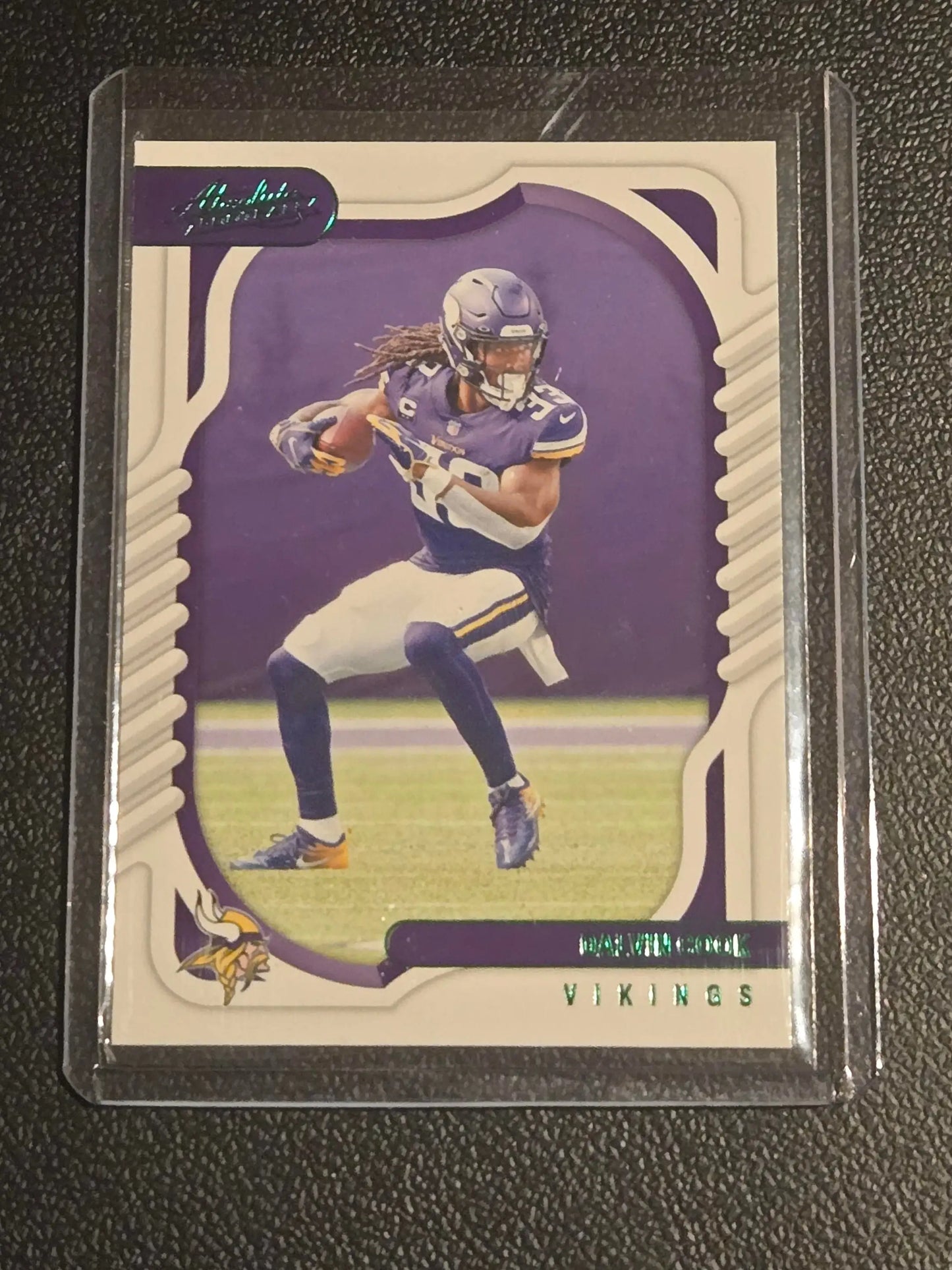 Football trading card of Dalvin Cook Green in clear sleeve from Panini Absolute 2022