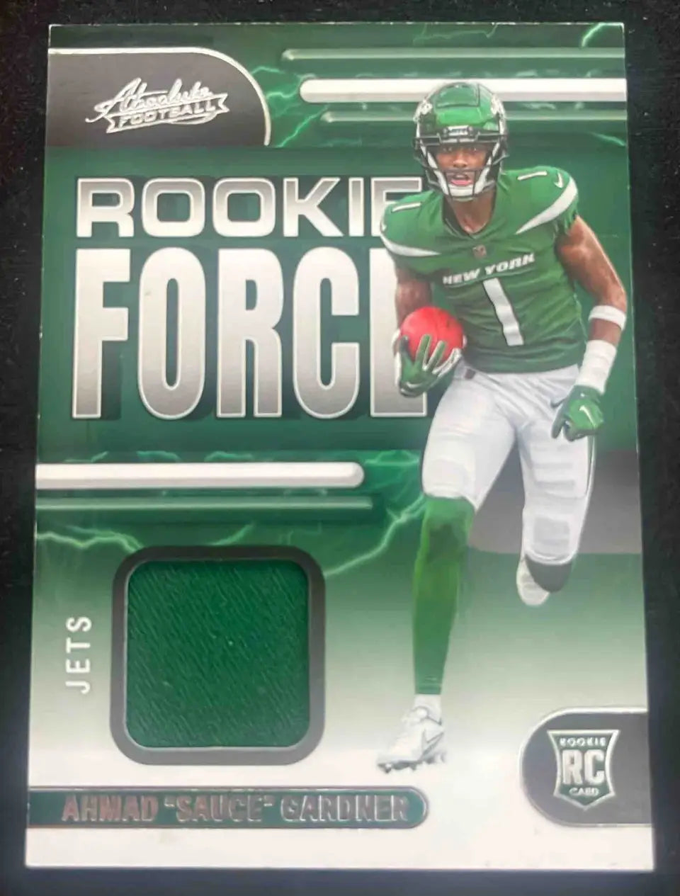 Panini Absolute Ahmad Sauce Gardner Rookie Force relic card Jets NFL memorabilia