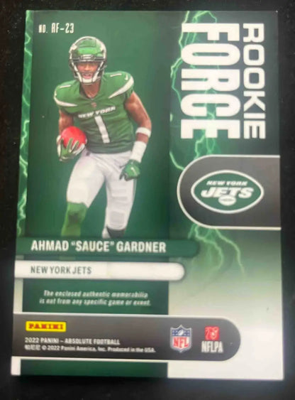 2022 Panini Absolute Ahmad Sauce Gardner Rookie Force football trading card image