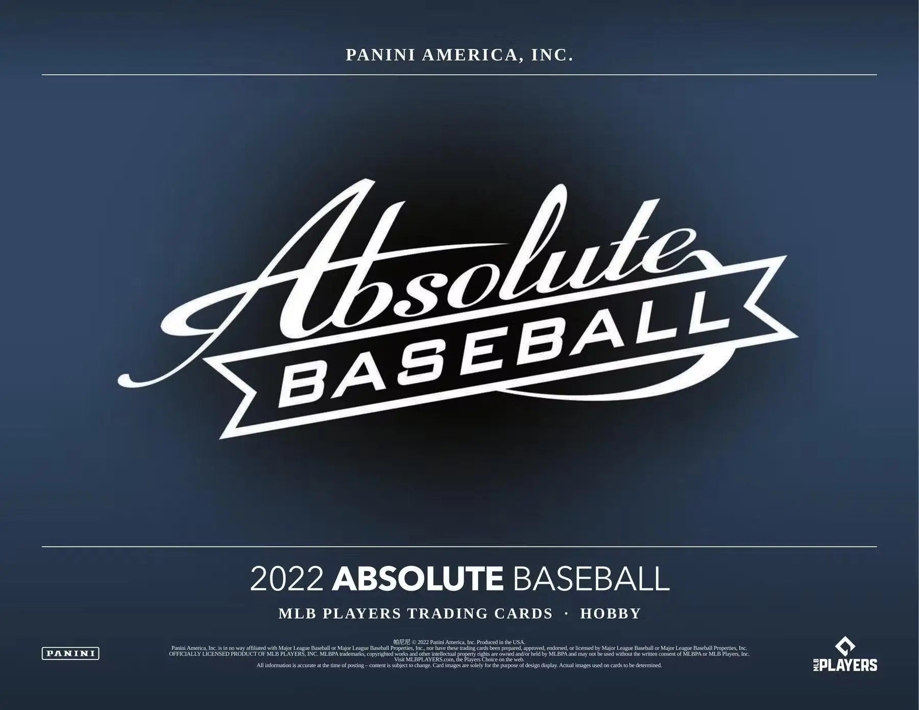 Stylized Absolute Baseball logo on dark background for 2022 Panini Absolute Hobby Box