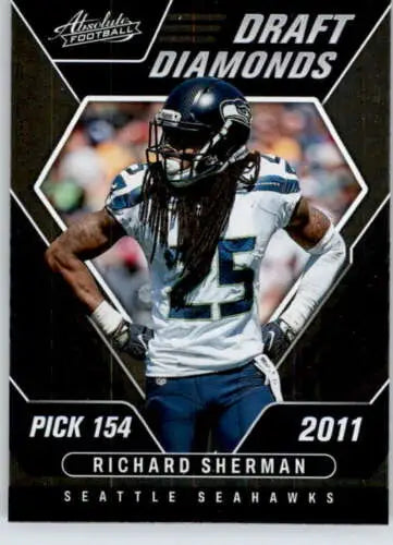 Black football trading card of Richard Sherman from 2011 Panini Absolute Draft Diamonds set