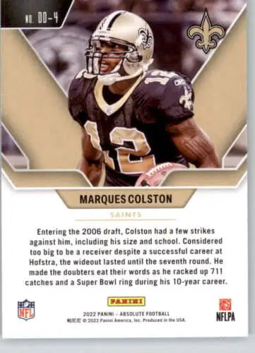 Marques Colston 2022 Panini Absolute Draft Diamonds football card in NM-MT condition