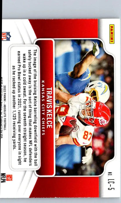 Football card featuring Travis Kelce from Panini Absolute 2022 Panini Absolute Last Call