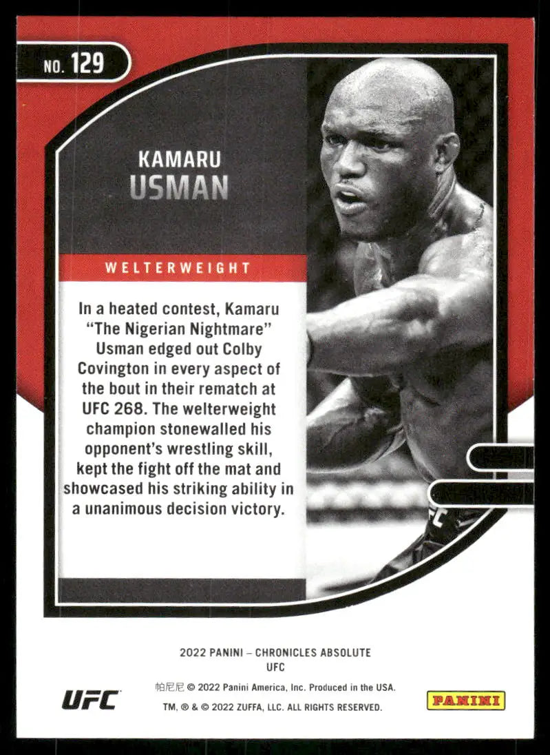 Collectible UFC trading card featuring Kamaru Usman from Panini Absolute UFC series