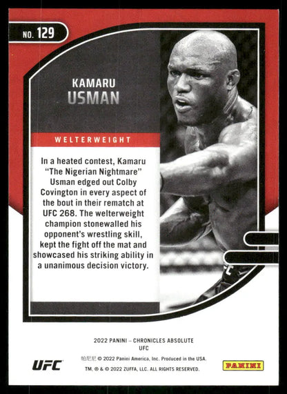 Collectible UFC trading card featuring Kamaru Usman from Panini Absolute UFC series