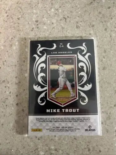 2022 Panini Capstone Crest Mike Trout baseball card showcasing his iconic skills