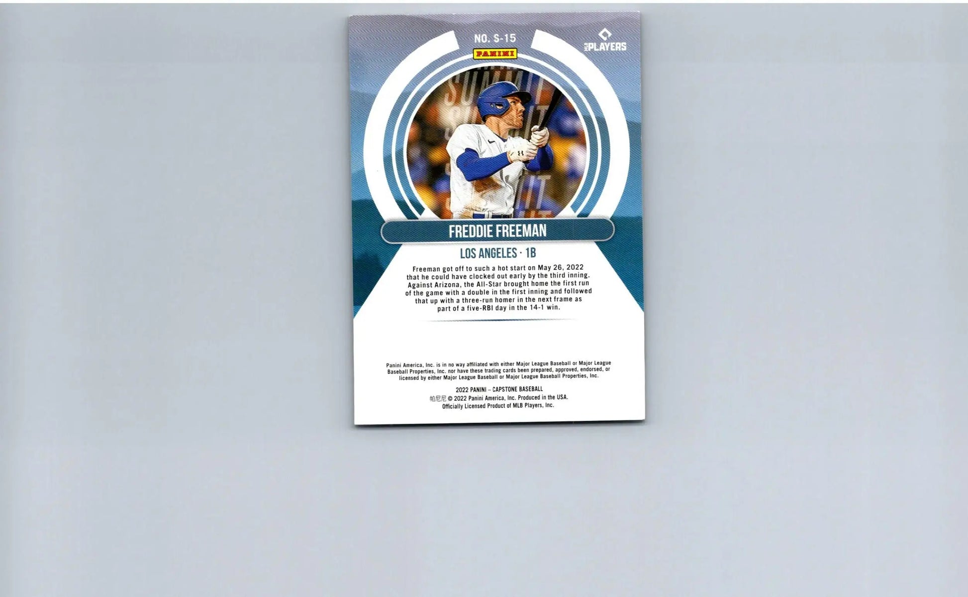 Baseball trading card of Freddie Freeman from 2022 Panini Capstone Summit series