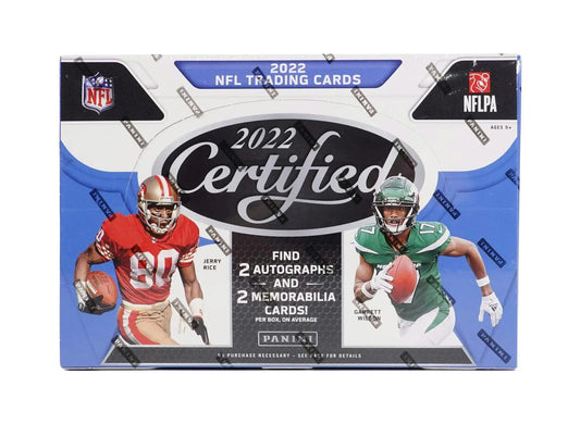 2022 NFL trading card box featuring Panini Certified Freshman Fabric Mirror signatures