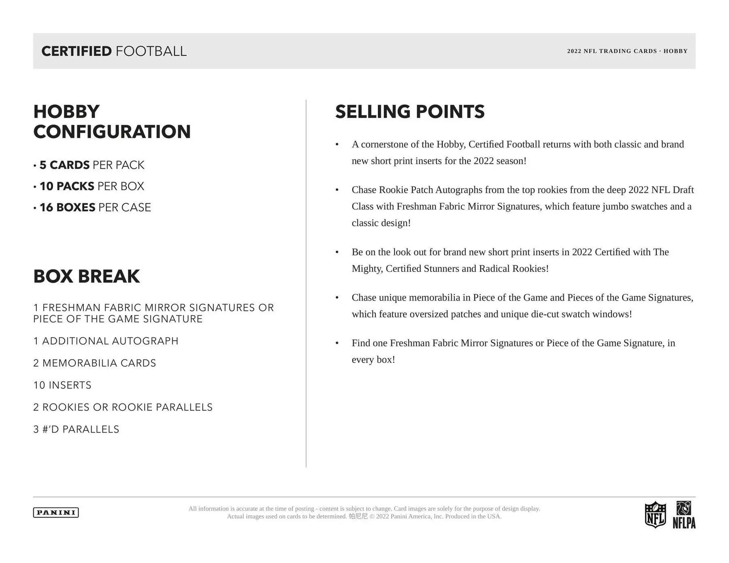 Certified Football hobby box with mirror signatures and freshman fabric inserts