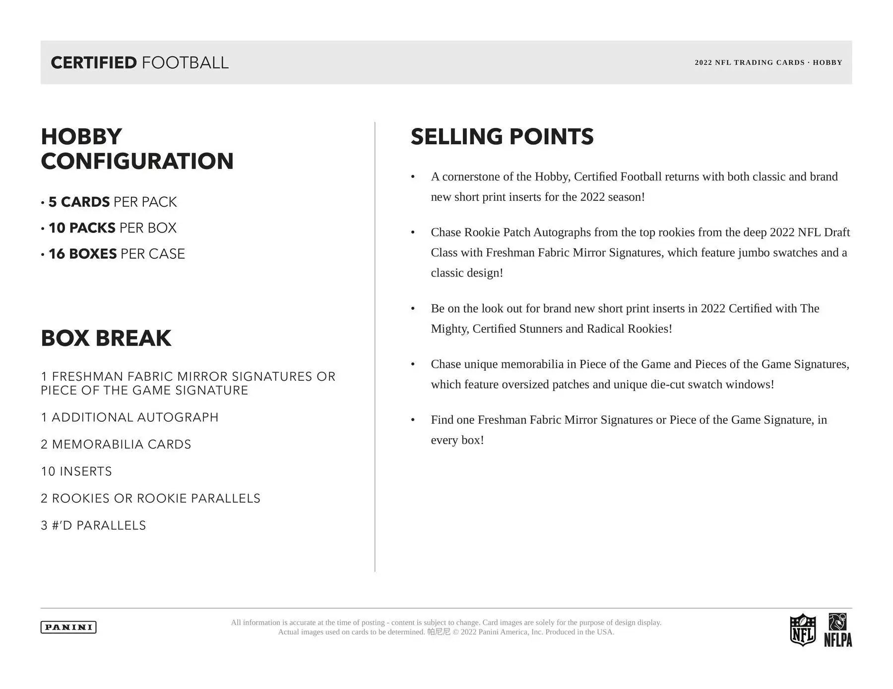 Certified Football hobby box with mirror signatures and freshman fabric inserts