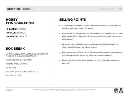 Certified Football hobby box with mirror signatures and freshman fabric inserts