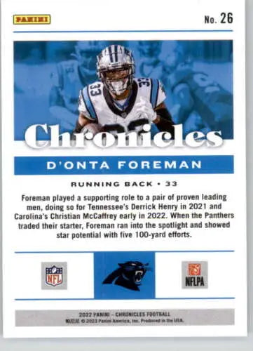 D’Onta Foreman football card from 2022 Panini Chronicles featuring original gloss