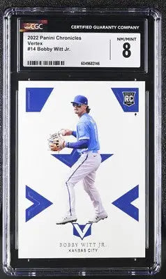 Graded Panini Chronicles Bobby Witt Jr. Baseball Card displayed in 2022 Panini Chronicles product