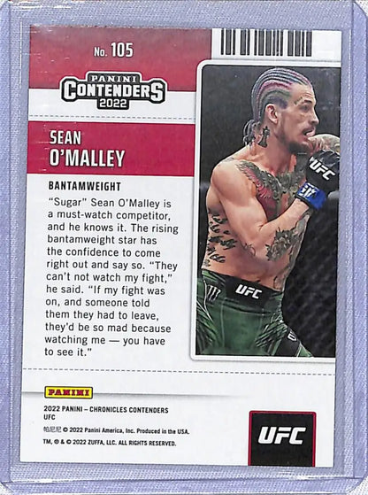 UFC trading card of Sean O’Malley in fighting stance from Panini Chronicles Contenders