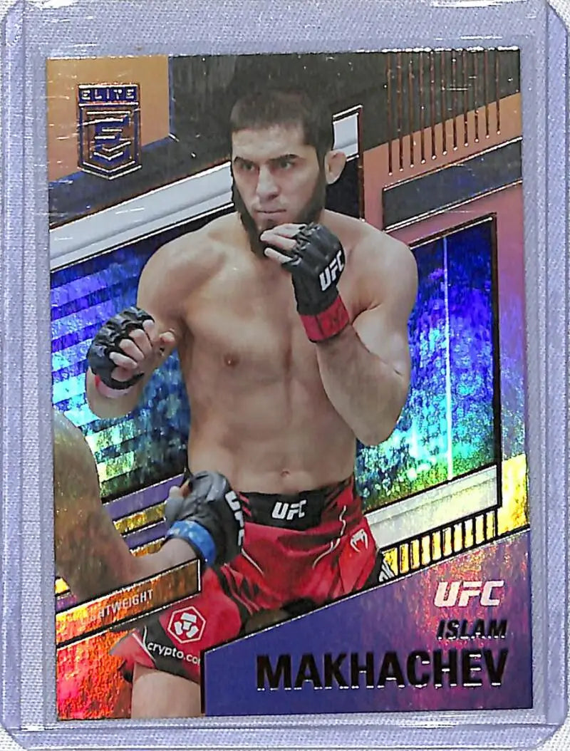Holographic Panini Chronicles Elite UFC card of shirtless fighter Islam Makhachev