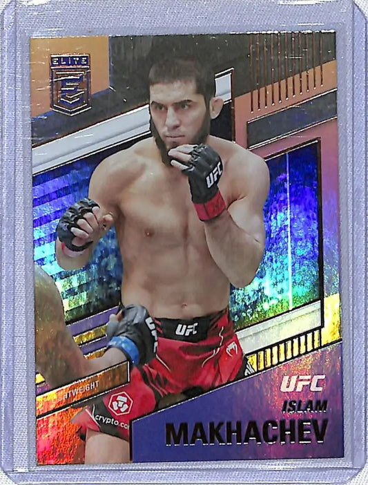 Holographic Panini Chronicles Elite UFC card of shirtless fighter Islam Makhachev