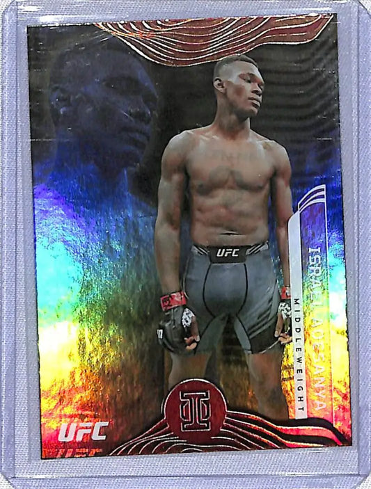 Holographic Panini Chronicles Illusions UFC card of Israel Adesanya in fighting stance