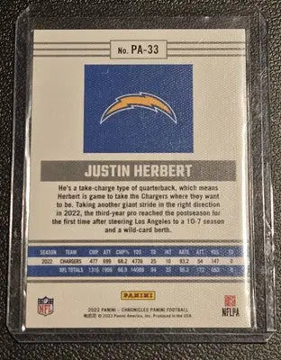Justin Herbert football card from 2022 Panini Chronicles Herber,t Panini Teal collection