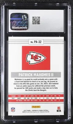 Patrick Mahomes II football card from Panini Chronicles Patrick collection in high grade