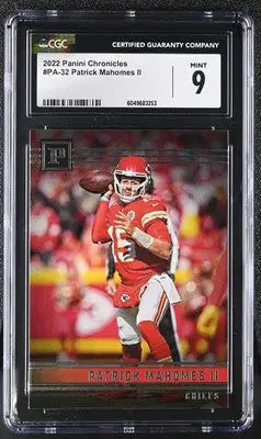 Graded Patrick Mahomes II football card from Panini Chronicles featuring Panini Chronicles Patrick branding
