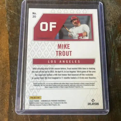 Mike Trout baseball card from 2022 Panini Chronicles Phoenix Building Blocks series